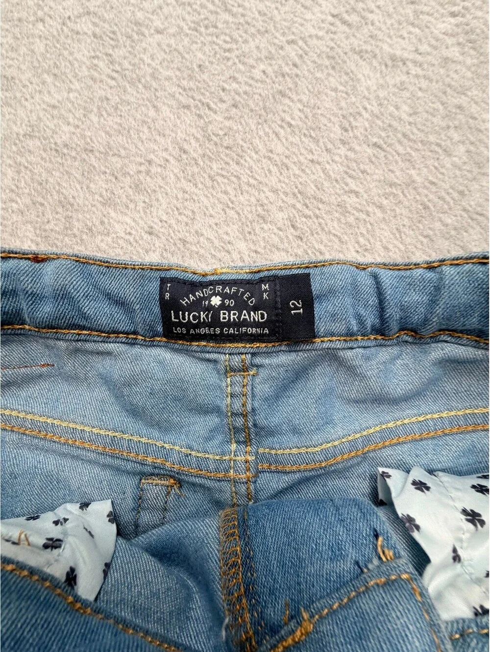 Lucky Brand Girls Denim Skirt 12 Light Wash Blue Frayed Hem Adjustable Waist